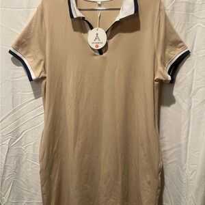 Tan Polo Dress with Contrast Trim